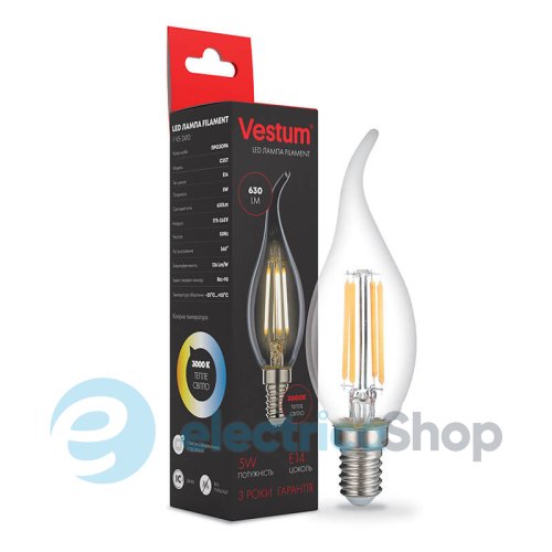 Лампа LED Vestum филамент С35Т Е14 5Вт 220V 3000К 1-VS-2410
