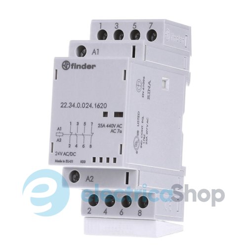 Контактор 2NO+2NC 25A 24В AC/DC AgNi мех.индикатор + LED; защита кат., DIN, 35мм