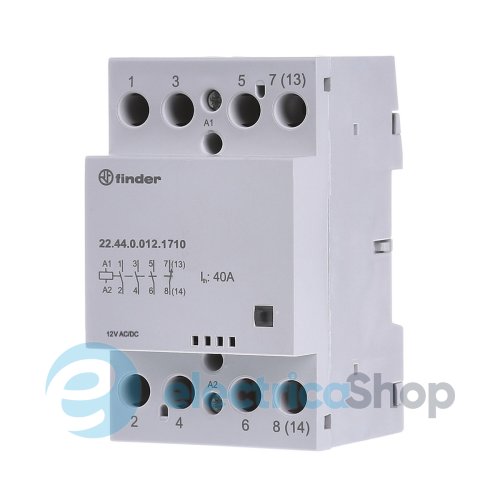 Контактор 3NO+1NC 40A 12В AC/DC AgSnO2 мех.индикатор; защита кат., DIN, 53.5мм