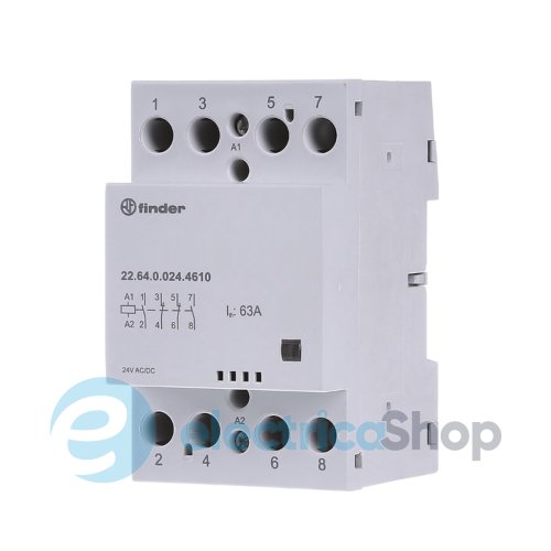 Контактор 2NO+2NC 63A 24В AC/DC AgSnO2 мех.индикатор; защита кат., DIN, 53.5мм