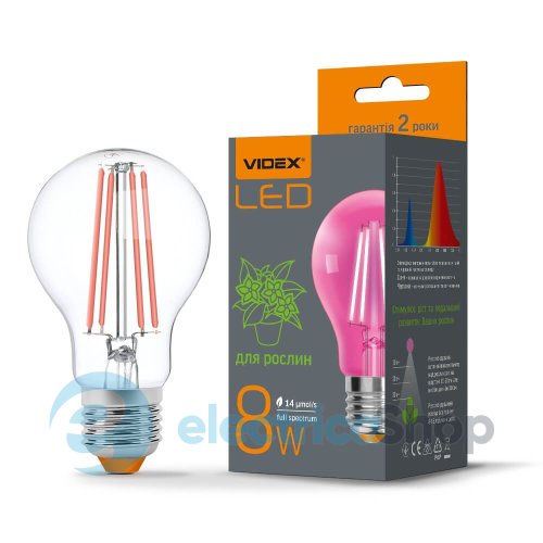 Світлодіодна лампа для рослин VIDEX FITO LED Filament 8W E27 VL-A60FF-08271 (25883)