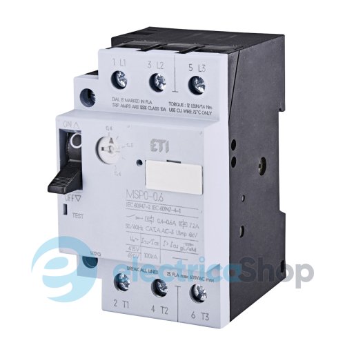 Автоматический выключатель защиты двигателя MSP0-0,6 (0,12-0,18 kW, 0.4-0.6A) ETI 4646618