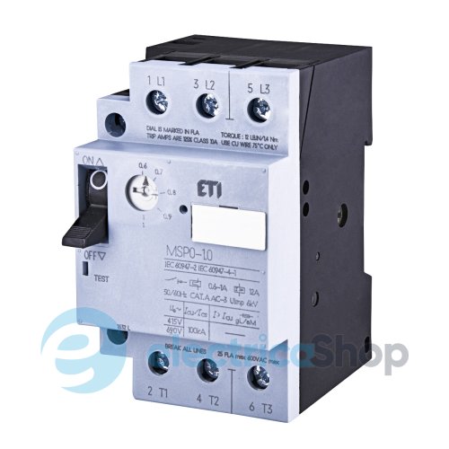 Автоматический выключатель защиты двигателя MSP0-1,0 (0,25 kW, 0.6-1A) ETI 4646619
