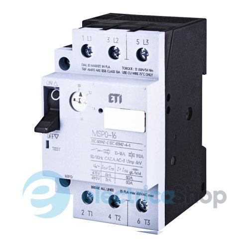 Автоматический выключатель защиты двигателя MSP0-16 (7,5 kW, 10-16A) ETI 4646625