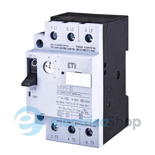 Автоматический выключатель защиты двигателя MSP0-20 (7,5-9 kW, 14-20A) ETI 4646626
