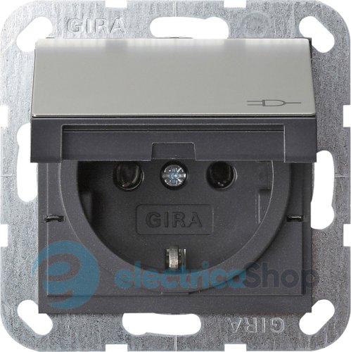 Розетка с з/к 16А/250V и крышкой, System 55 Gira 4454600, сталь