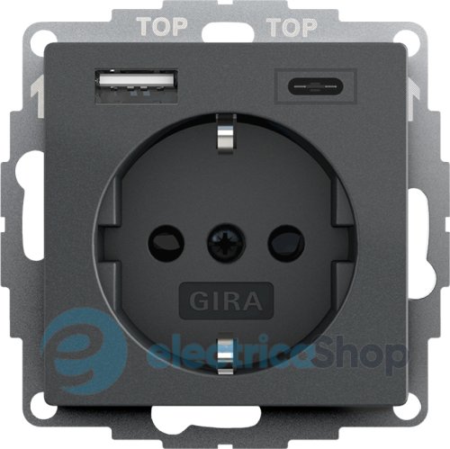 Розетка із захистом та USB Тип A/C, System 55 Gira 245928 антрацит