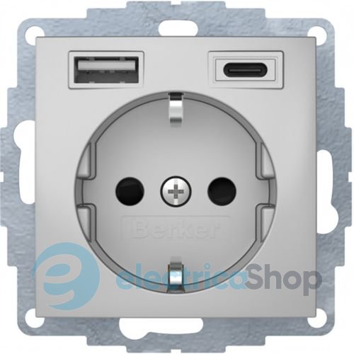 Розетка c з/к 16А/250В + 2хUSB A-С /3A Berker S.1 алюминий