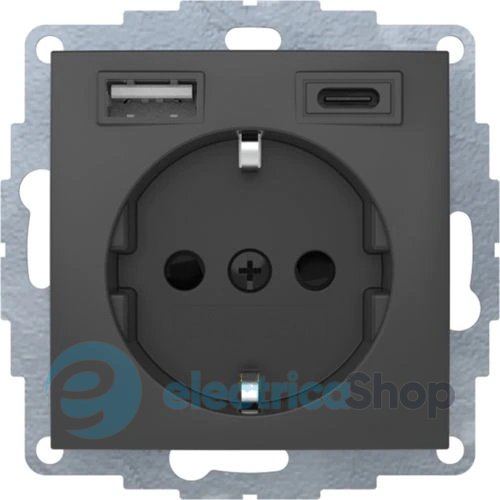 Розетка c з/к 16А/250В + 2хUSB A-С /3A Berker S.1 антрацит