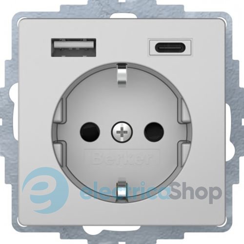 Розетка c з/к 16А/250В + 2хUSB A-С /3A Berker Q.x алюминий
