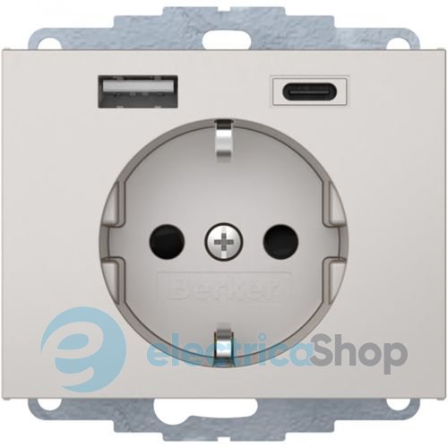Розетка c з/к 16А/250В + 2хUSB A-С /3A Berker K.5 нерж.сталь-лак