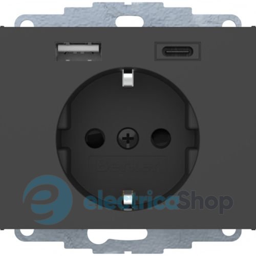 Розетка c з/к 16А/250В + 2хUSB A-С /3A Berker K.1 антрацит