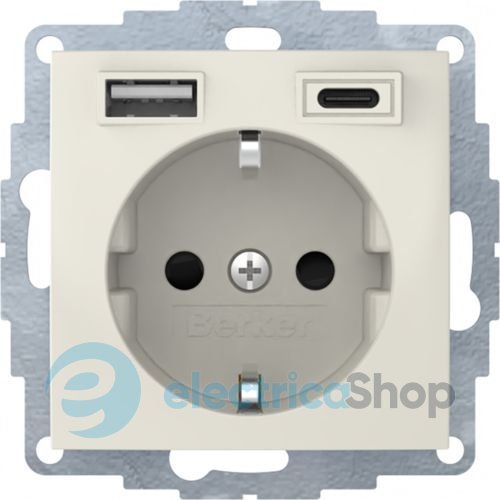 Розетка c з/к 16А/250В + 2хUSB A-С /3A Berker S.1 белая