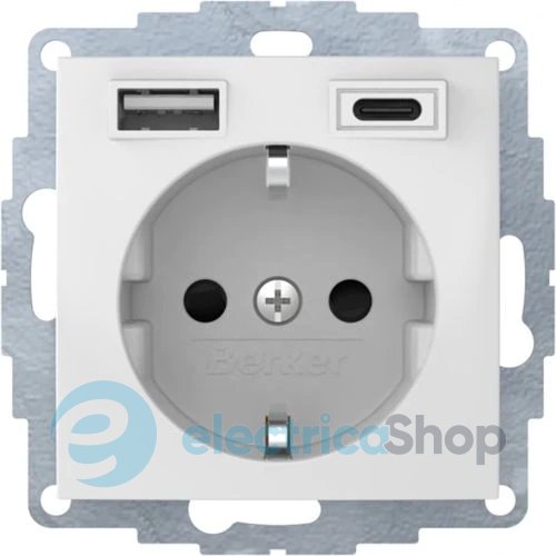 Розетка c з/к 16А/250В + 2хUSB A-С /3A Berker S.1 пол.белизна