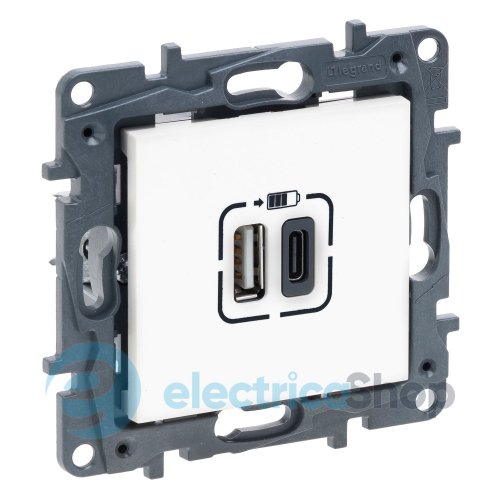 Розетка USB Тип А+C 12Вт+15Вт 5 В Legrand NILOE STEP 863140 цвет белый