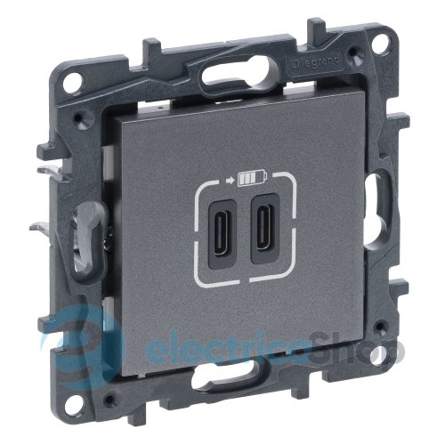 Розетка USB Тип С+C 15 Вт 5 В Legrand NILOE STEP 863439 цвет cталь