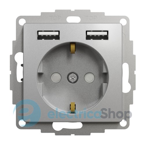 Розетка с заземлением + 2 USB тип А SE Sedna Design SDD113052 алюминий