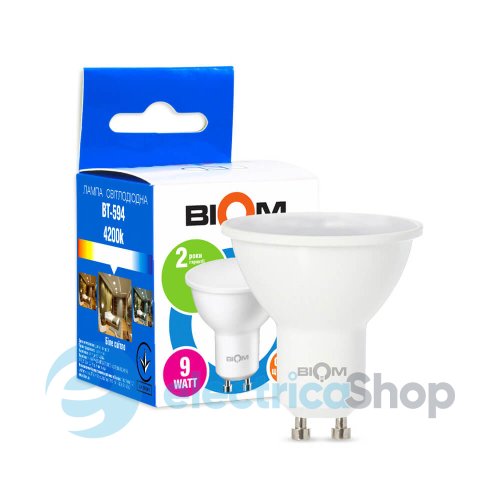 Світлодіодна лампа 21743 Biom BT-594 MR16 9W GU10 4200К матова