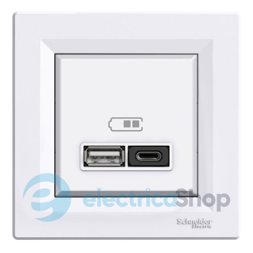 USB розетка А+С, 3 А, 45 Вт, белая, Asfora, Schneider Electric, EPH2700421 белый