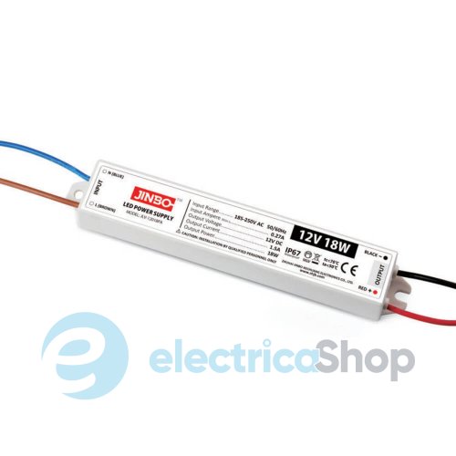 Блок питания 12V 18Вт IP67 JINBO JLV-12018PA герметичный, пластиковый корпус (17431)