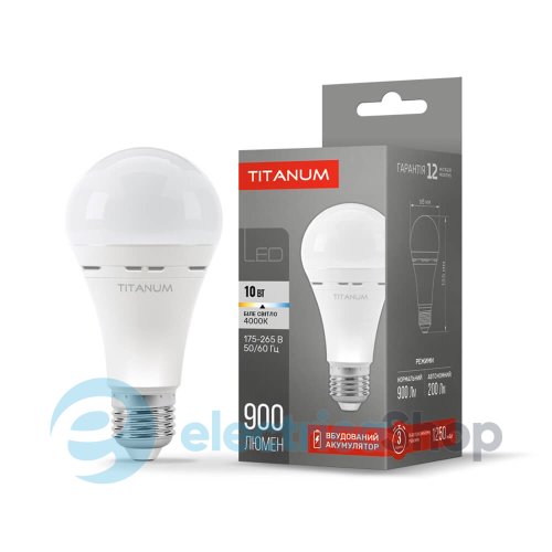 LED лампа аккумуляторна TITANUM A68 10W E27 4000K 220V