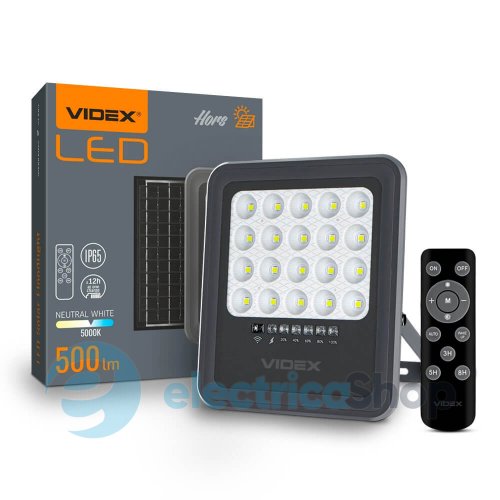 LED прожектор VIDEX 20W 500Lm 5000K 3,2V (VLE-FSO3-205) 27409 на сонячній панелі з пул