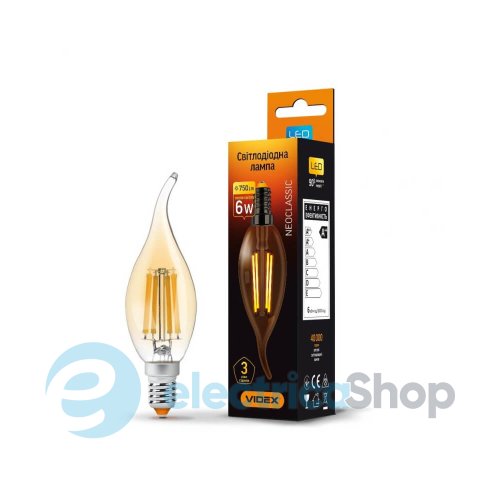 LED лампа VIDEX  Filament C37FtA 6W E14 2200K бронза VL-C37FtA-06142