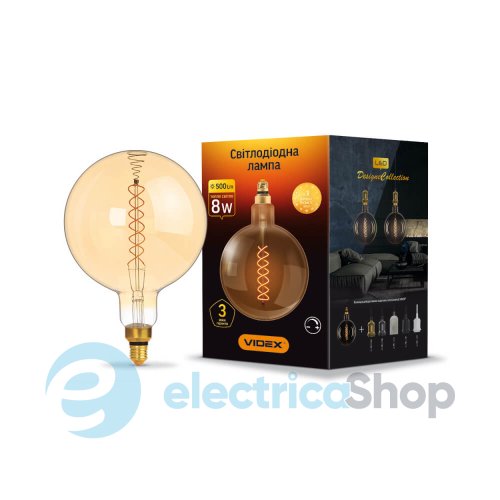 Светодиодная лампа VIDEX Filament G200FASD 8W E27 2200K диммерная, бронза (26225) VL-G200FASD-08272
