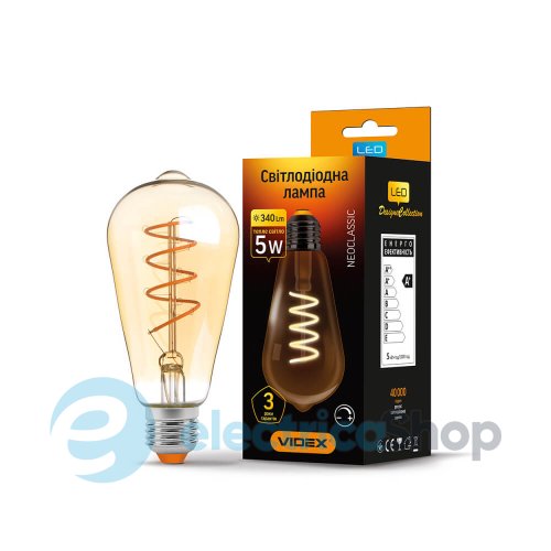 LED лампа VIDEX Filament ST64FASD 5W E27 2200K 220V диммерная VL-ST64FASD-05272