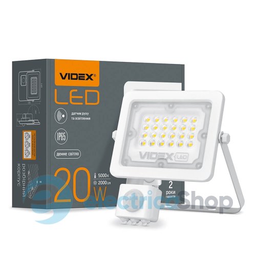 LED прожектор VIDEX F2e 20W 5000K VL-F2e205W-S 26264 з датчиком руху та освітленості