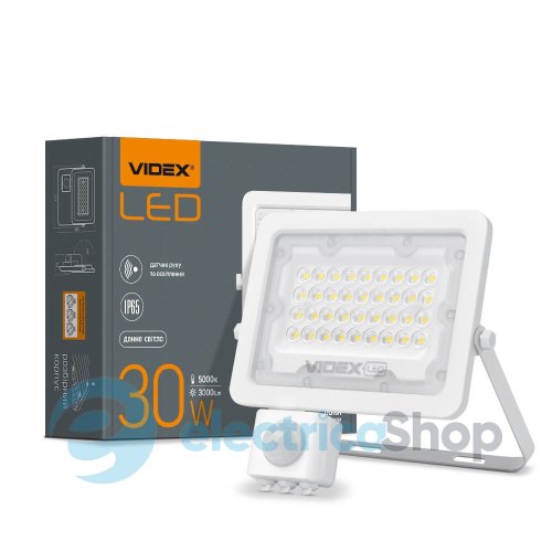 LED прожектор VIDEX F2e 30W 5000K VL-F2e305W-S 26265 з датчиком руху та освітленості