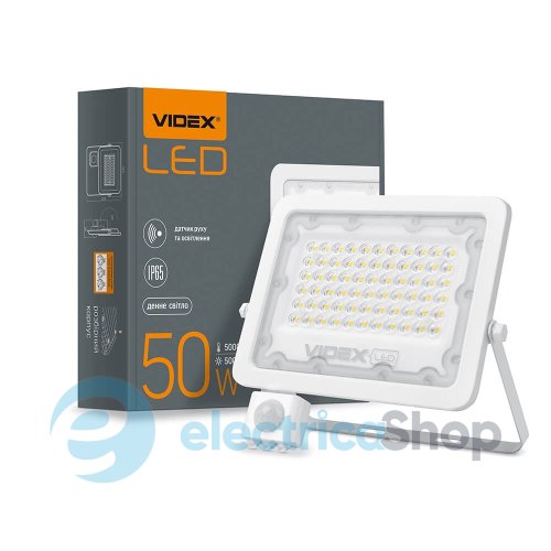 LED прожектор VIDEX F2e 50W 5000K VL-F2e505W-S 26266 з датчиком руху та освітленості