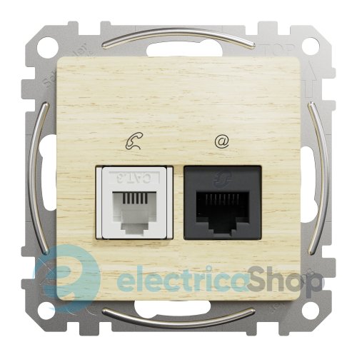 Розетка телекомунікаційна RJ45+RJ11 6UTP Sedna Elements SDD180468 береза