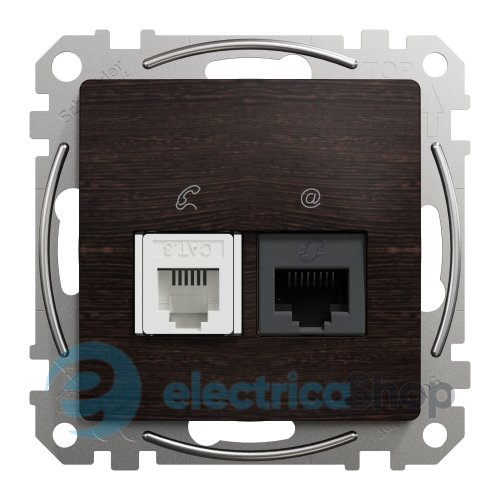 Розетка телекоммуникационная RJ45+RJ11 6UTP SE Sedna Elements SDD181468 венге