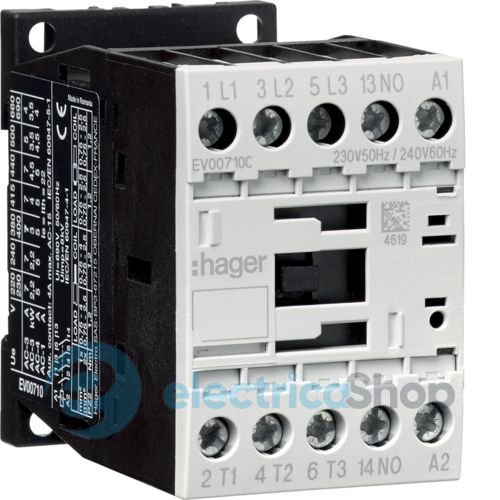 Контактор корпусный 3P + 1НО, 230В-АС, 7А AC-3, Hager EV00710C