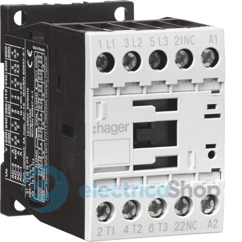 Контактор корпусный 3P + 1НЗ, 230В-АС, 12А AC-3, Hager EV01201C