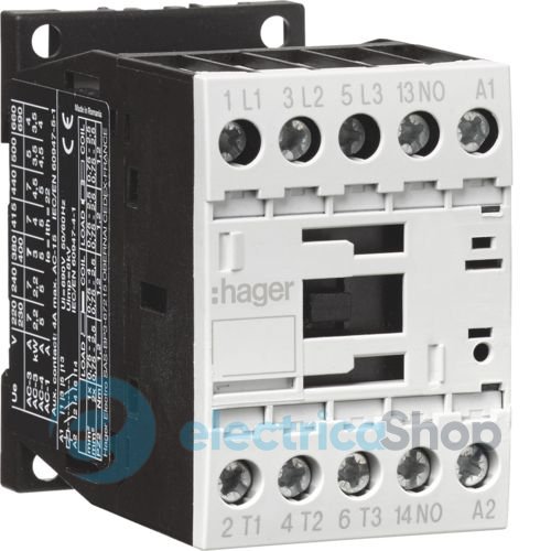 Контактор корпусний 3P + 1НВ, 230В-АС, 12А AC-3, Hager EV01210C