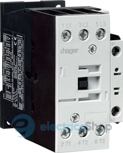 Контактор корпусный 3P + 1НО, 24В-DС, 32А AC-3, Hager EV03210E