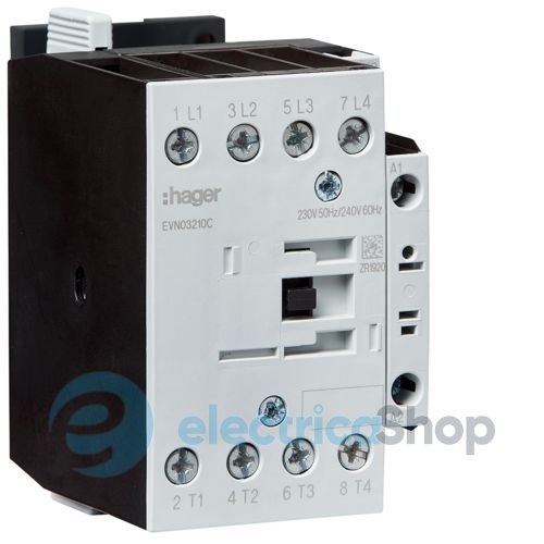Контактор корпусный 4P + 1НО, 230В-АС, 32А AC-1, Hager EVN03210C