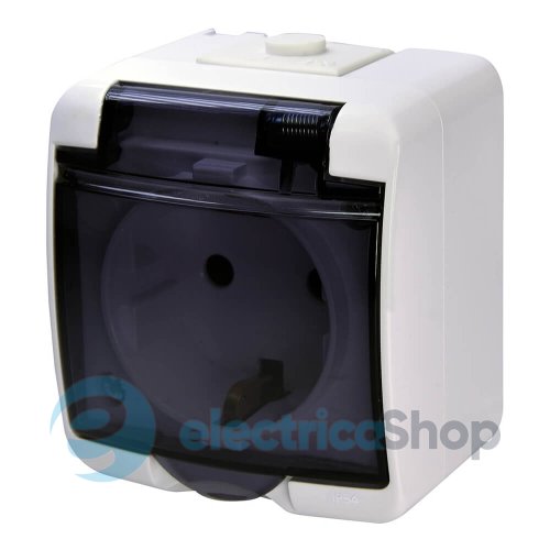 Розетка 1-а с з/к Schuko RHE-1sd (белая/прозрачная крышка, IP54) ETI Hermetics 4668016