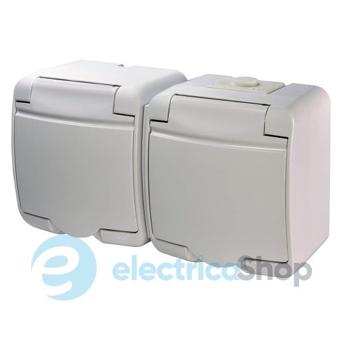 Розетка 2-я  с з/к Schuko RHE-2s (белая/белая крышка, IP54) ETI Hermetics 4668019