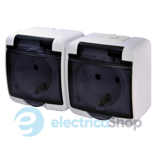 Розетка 2-я  с з/к Schuko RHE-2sd (белая/прозрачная крышка, IP54) ETI Hermetics 4668020
