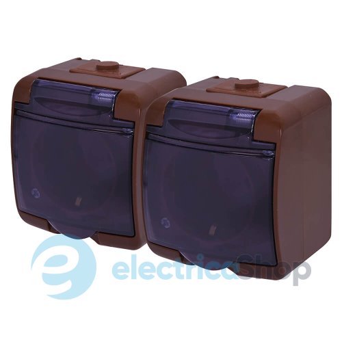 Розетка 2-а з з/к Schuko RHE-2sd-KR (коричн./прозора кришка, IP54) ETI Hermetics 4668053