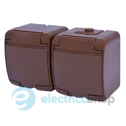 Розетка 2-я с з/к Schuko RHE-2s-KR (коричневая/коричневая крышка, IP54) ETI Hermetics 4668052