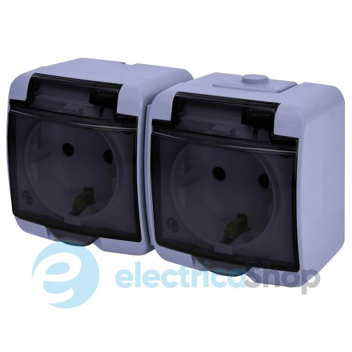 Розетка 2-а з з/к Schuko RHE-2sd-SR (сіра/прозора кришка, IP54) ETI Hermetics 4668073