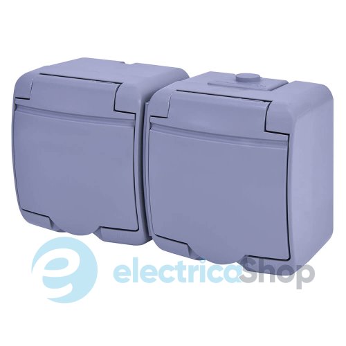 Розетка 2-а з з/к Schuko RHE-2s-SR (сіра/сіра кришка, IP54) ETI Hermetics 4668072