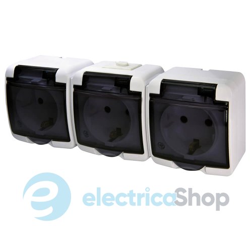 Розетка 3-я с з/к Schuko RHE-3sd (белая/прозрачная крышка, IP54) ETI Hermetics 4668024