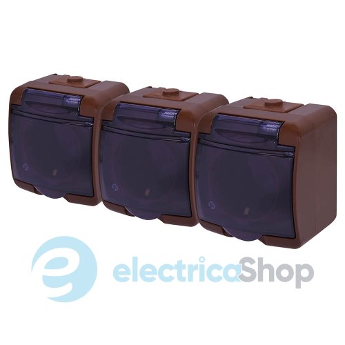 Розетка 3-я с з/к Schuko RHE-3sd-KR (коричневая/прозрачная крышка, IP54) ETI Hermetics 4668055
