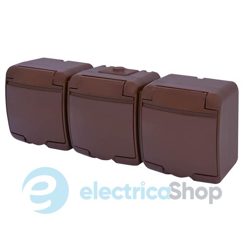 Розетка 3-я с з/к Schuko RHE-3s-KR (коричневая/коричневая крышка, IP54) ETI Hermetics 4668054