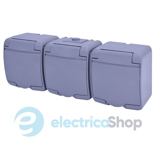 Розетка 3-я с з/к Schuko RHE-3s-SR (серая/серая крышка, IP54) ETI Hermetics 4668074